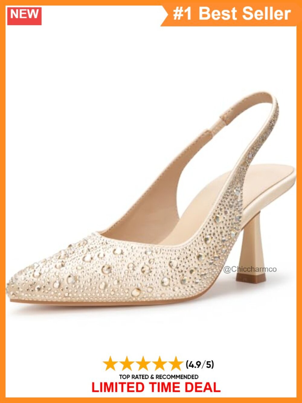 Rhinestone Embroidered Kitten Heel Slingback Pump for Wedding